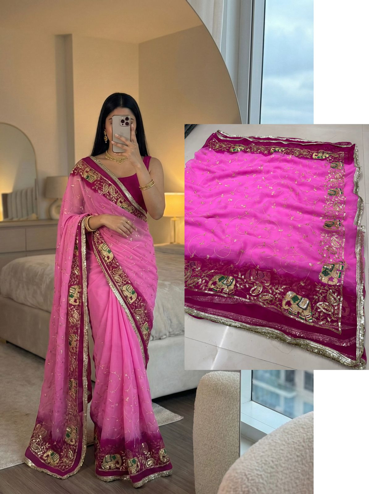 Royal Faag Georgette Saree With Sequence And Less Work