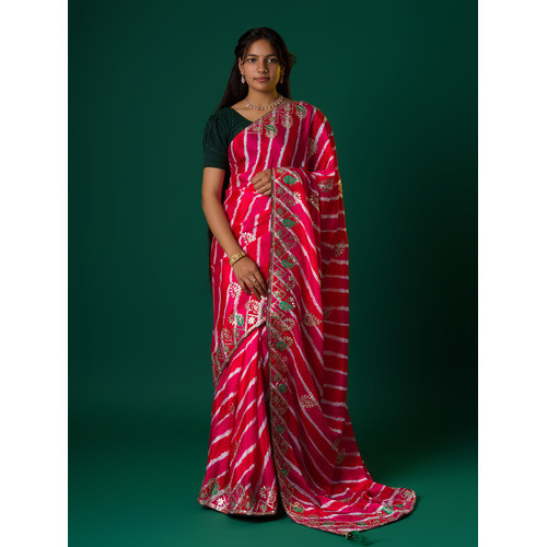 Latest Jaipuri Traditional Chinon Fabric Leheriya Saree SWA