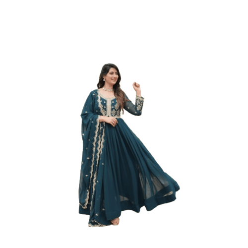 Faux Blooming Gown With Duptta With Sequence And Embriodery Work