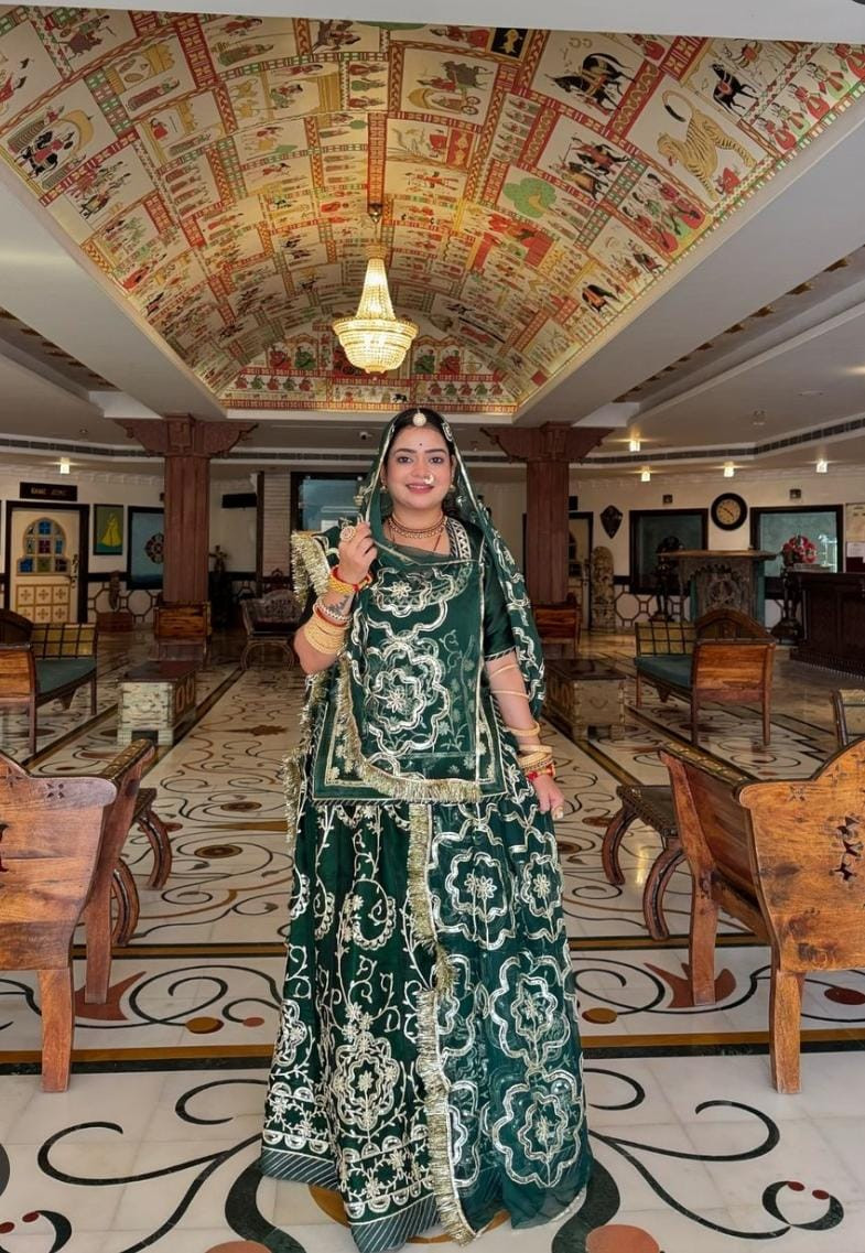 Bindani Brand Dark Tissue Fabric With Humrahi Pure Odhni Rajputi Poshak