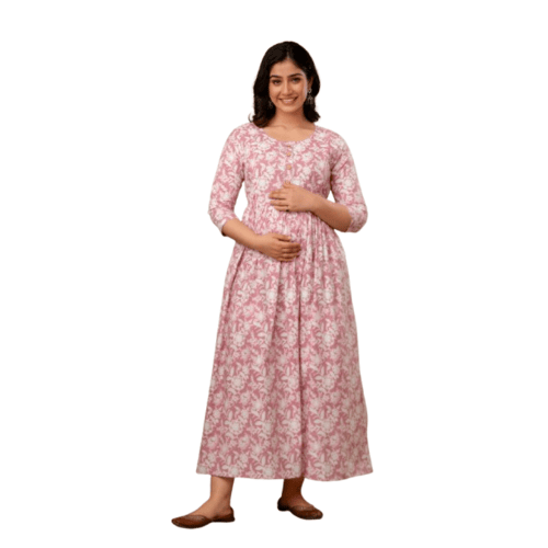 Pink Colour Printed Maternity Feeding Womens Kurti