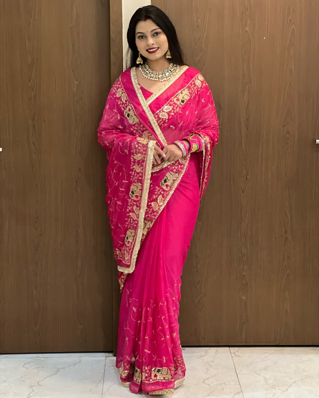 Premium Elephant Embroidered Royal Georgette Rajputi Saree