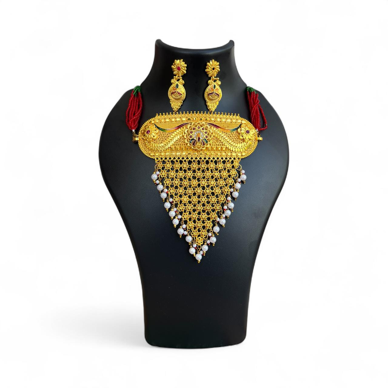 Big Size Gold Look Rajasthani Aad With Earrings Set