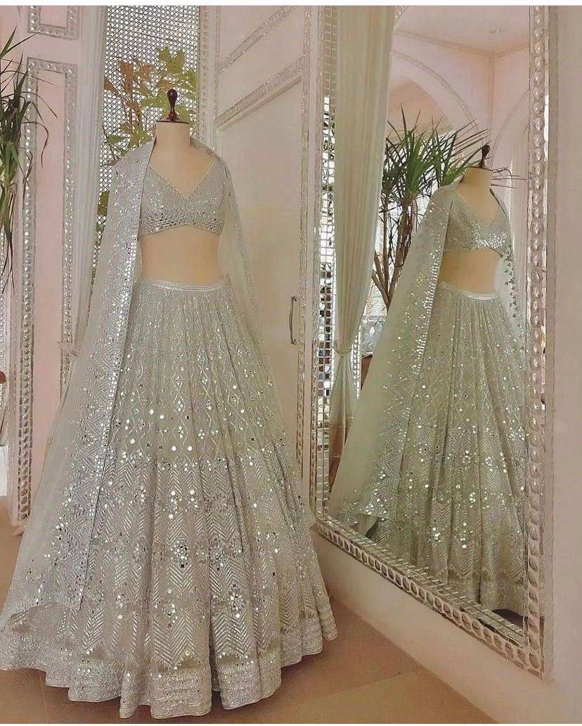 Mono Net Real Mirror Embroidered 3-Meter Flare Lehenga with Cancan & Canvas Patta