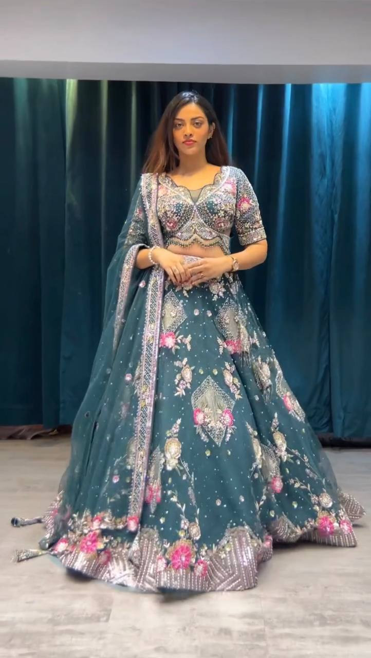 Lehenga in Butterfly Net with Sequins Embroidery, Cancan & Canvas Patta