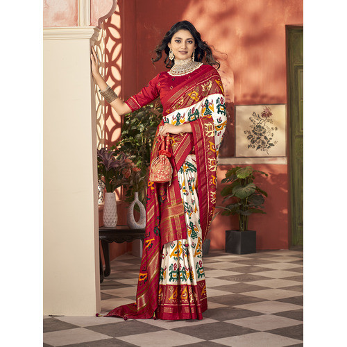 New Special Malai silk Patola Style With Hand print Work saree