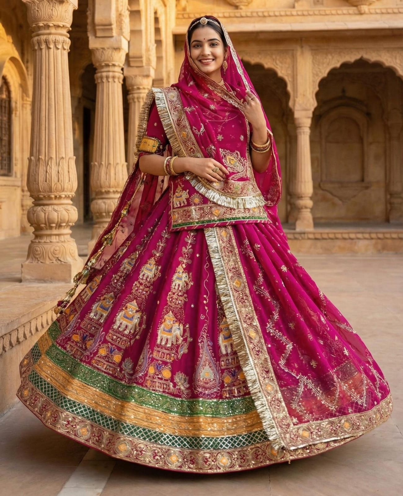 Rani Gorgette 5 Mtr Lehanga Flayer Rajputi Poshak