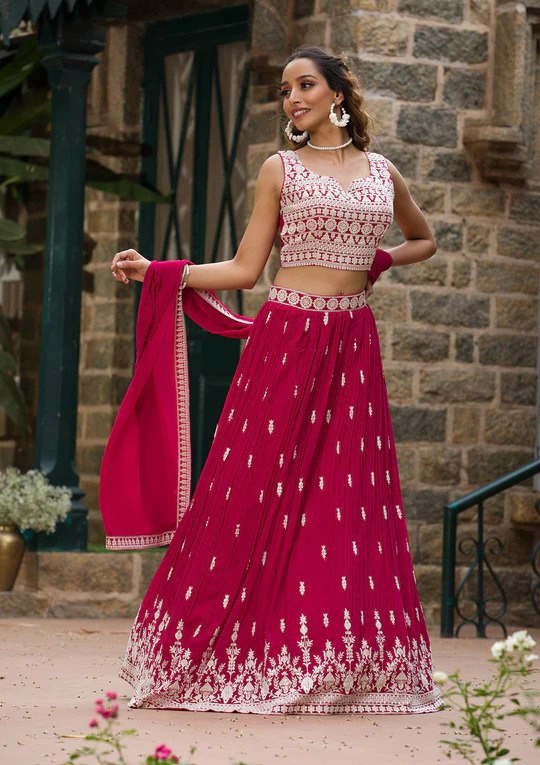 Embroidered Semi-Stitched Georgette Lehenga Choli with Dupatta