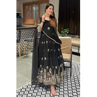 Sarita Black Embroidered Georgette Anarkali Gown with Dupatta