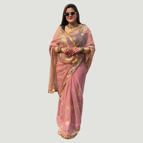 Royal Georgette Darbari Saree with Matching Blouse - Elegant Indian Wedding Saree