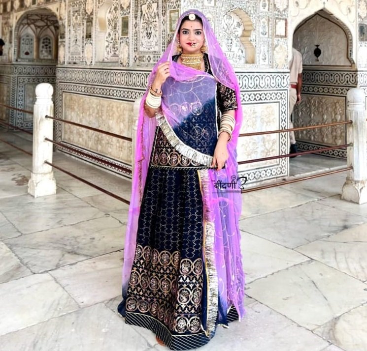 Tisu siffon Rajasthani Poshak With Sequence Work And Japan Tora Odhna
