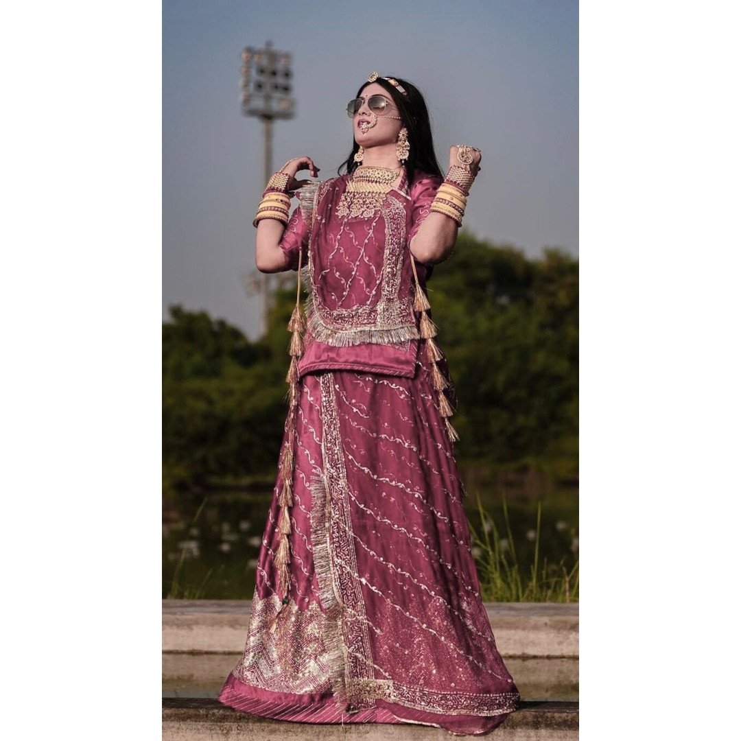 Luxurious Satin Fabric Poshak with Humari Pure Odhani