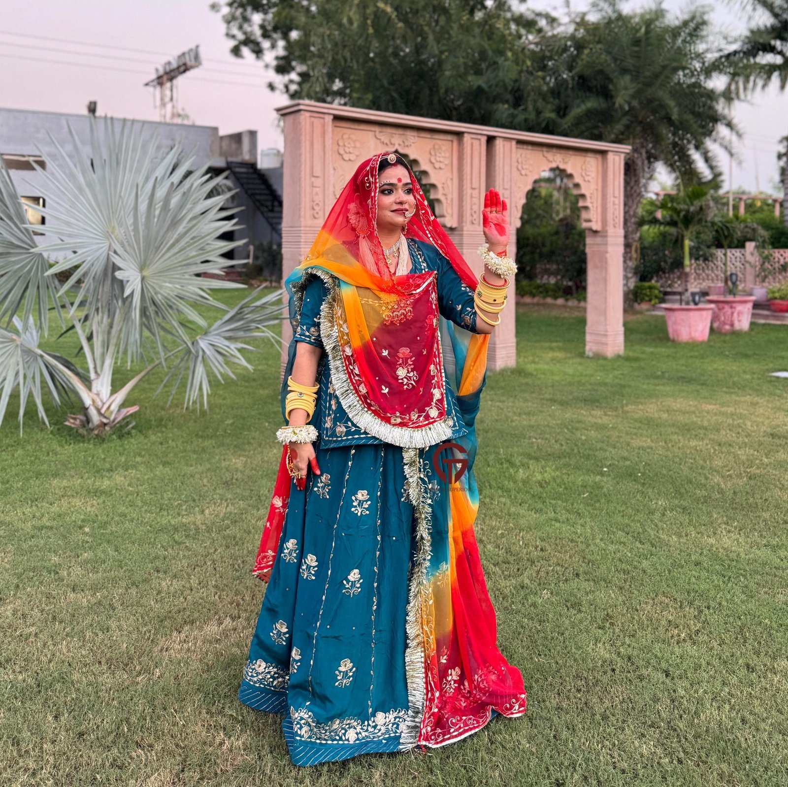 Sunset Horizon:Natural Crepe Deing Humrahi Pure Rajputi Poshak