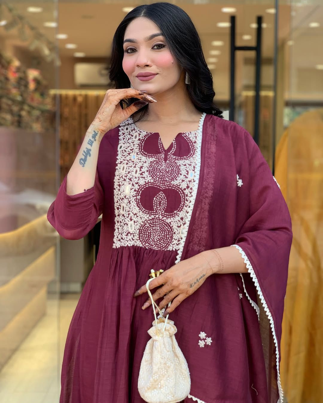 New Tiered Anarkali Kurta Set with Cotton Pant & Malmal Dupatta