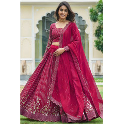 New Silk Premium Readymade Pink Barbie Lehenga | Semi-Stitched Embellished Lehenga Choli with Georgette Dupatta