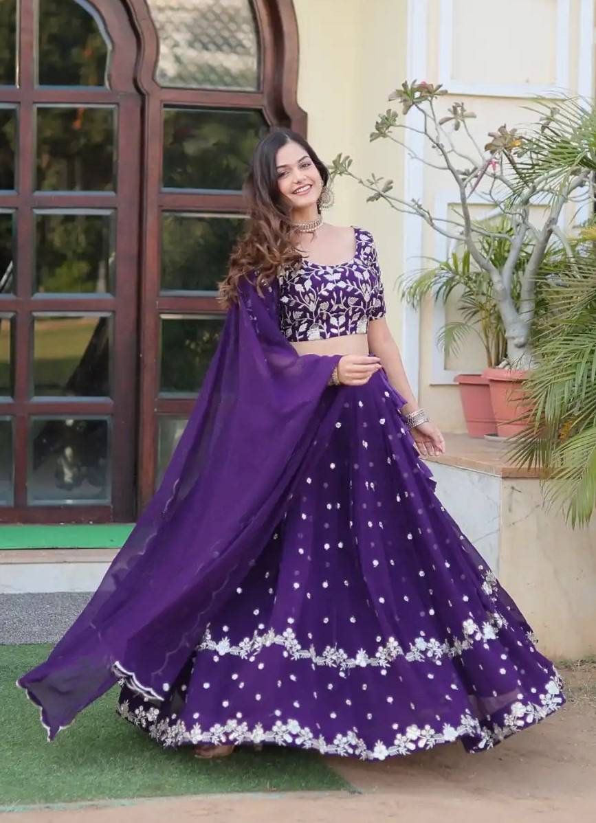Embroidered Semi-Stitched Georgette Lehenga Choli with Dupatta Set for Women