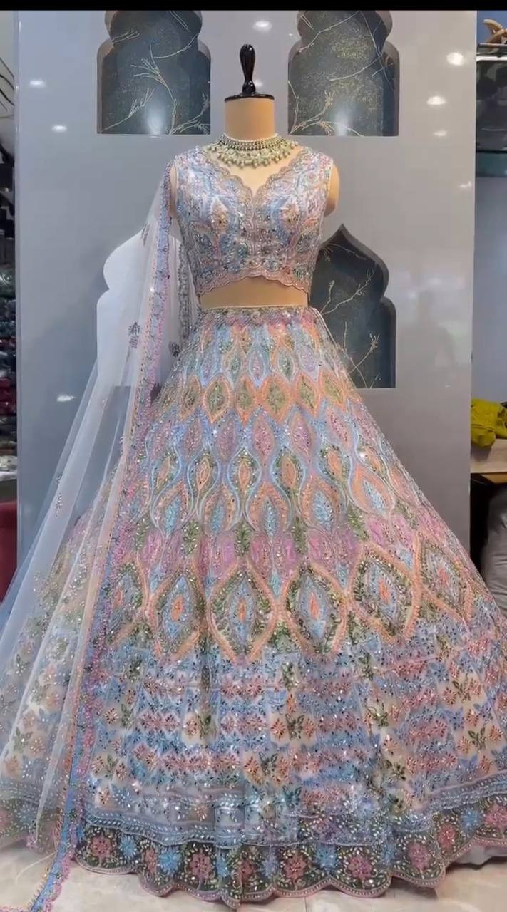 3.5m Flared Fox Georgette Lehenga, Blouse & Soft Butterfly Net Dupatta