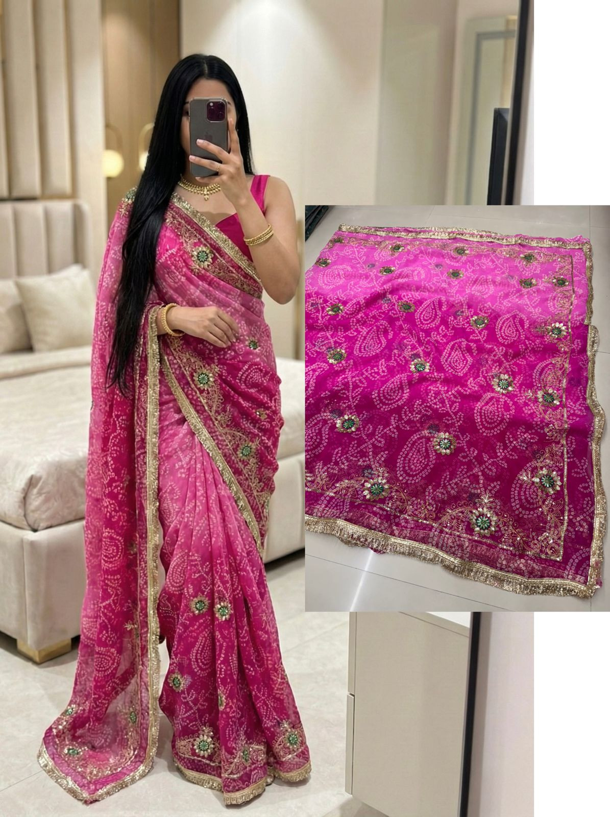 Premium Georgette Bhandej Saree