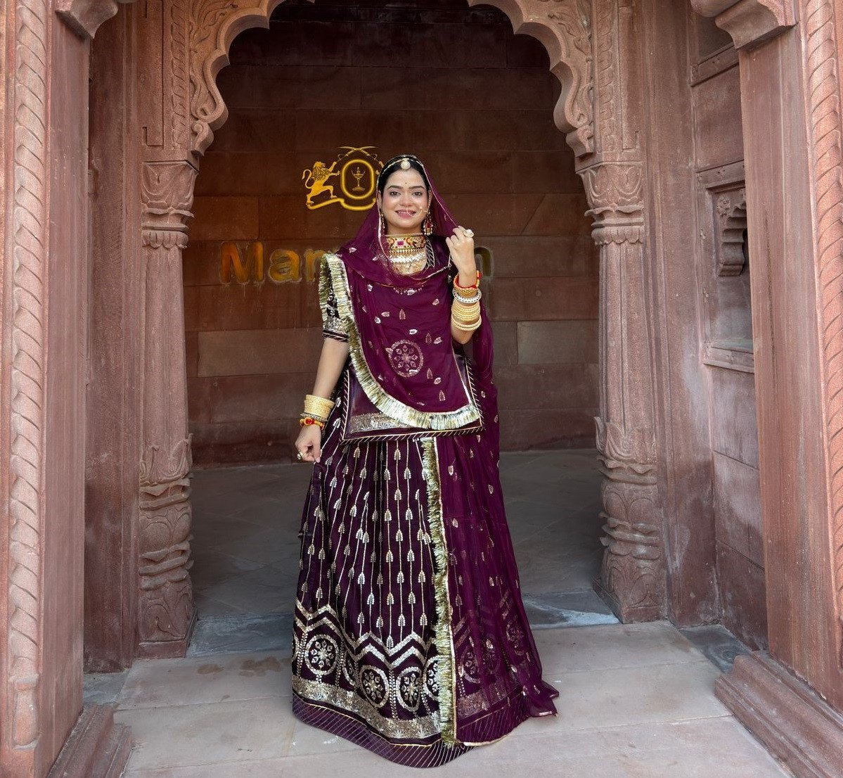 Silk Tissue With Humrahi Pure Odhana Partywear Rajputi Poshak