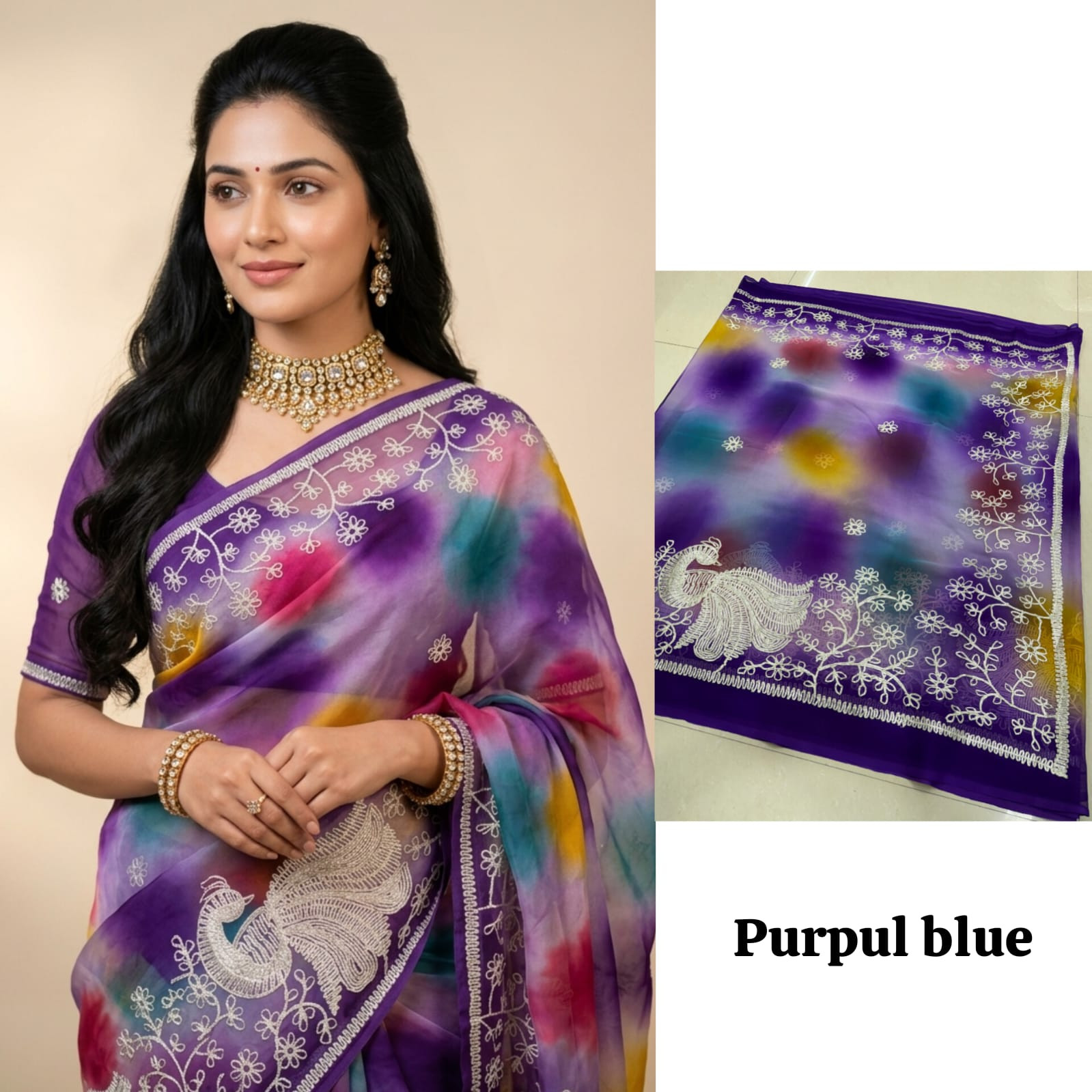 Premium Royal Georgette Saree - Luxurious Indian Silk Blend for Women