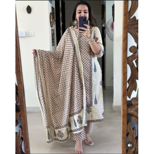 Heavy Cotton Frock-Style Kurti & Pattern Pant Set