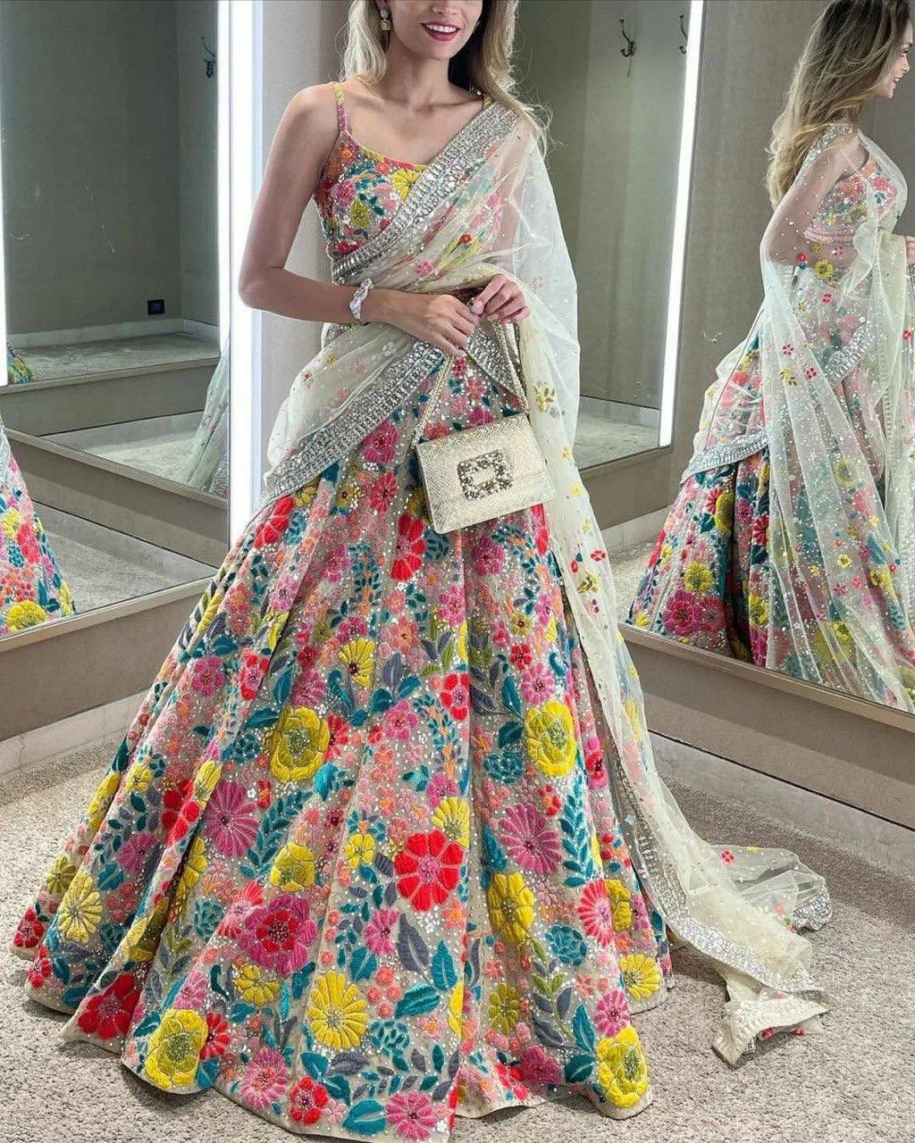 Soft Mono Net Heavy Sequins Embroidered Lehenga