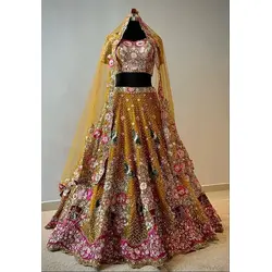 3.5 Meter Flared Sequins Thread Work Lehenga with Can-Can & Canvas Layers – Glamorous & Comfortable