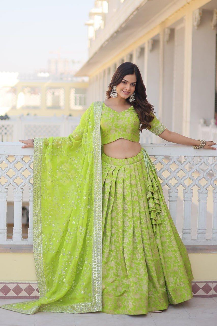 Designer Pure Viscose Jacquard Lehenga Set