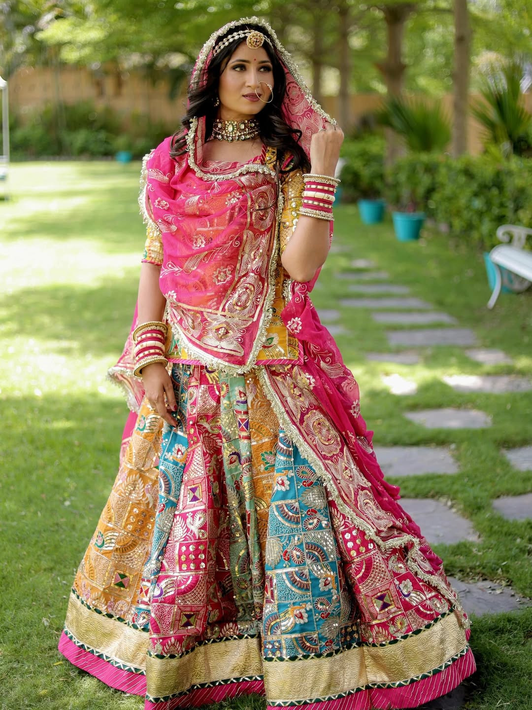 Traditional Designer Georgette 5 Mtr Heavy Gher Lehanga Poshak