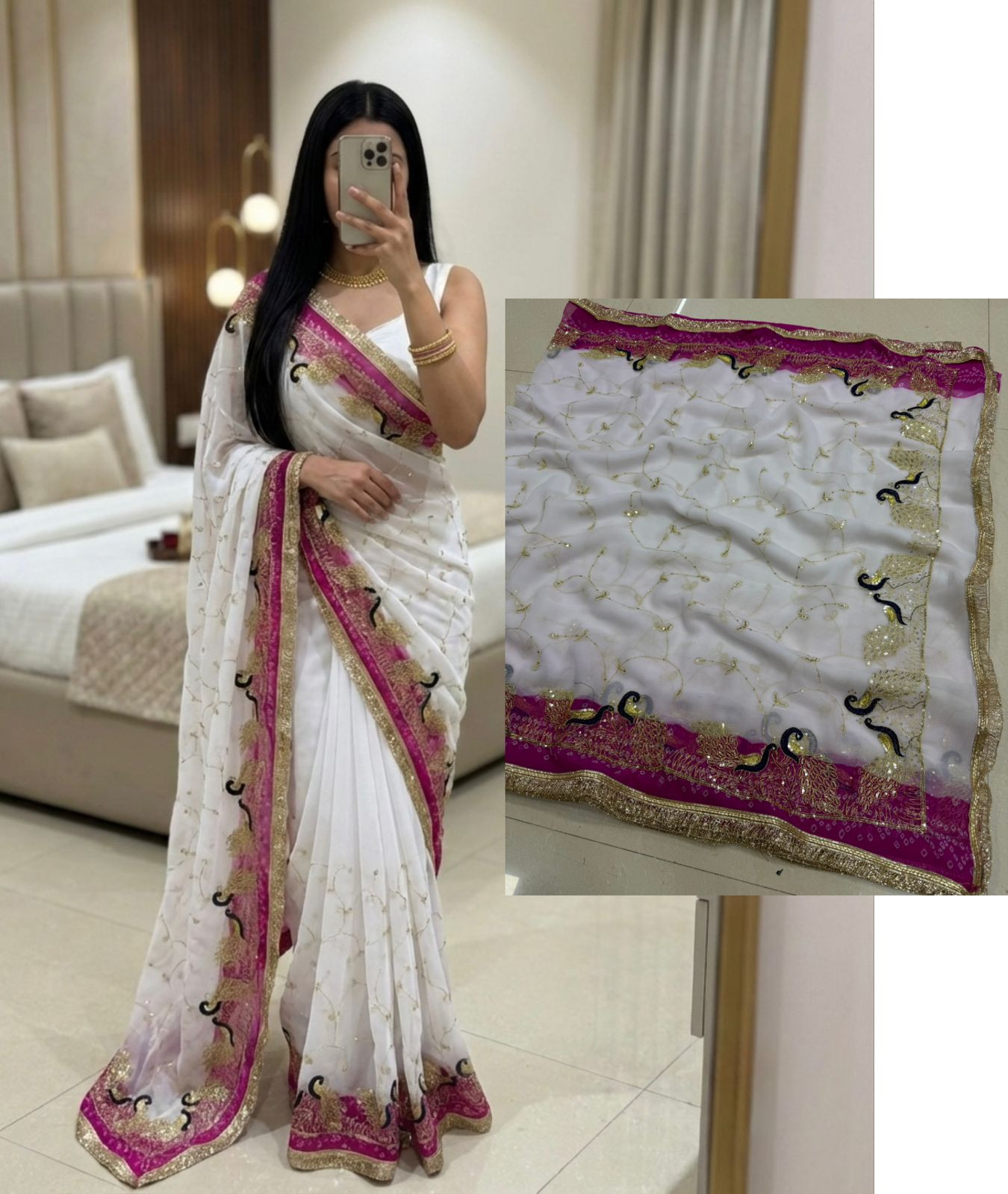 Pecock Designer Royal Georgette Faag Saree With Sequence Work