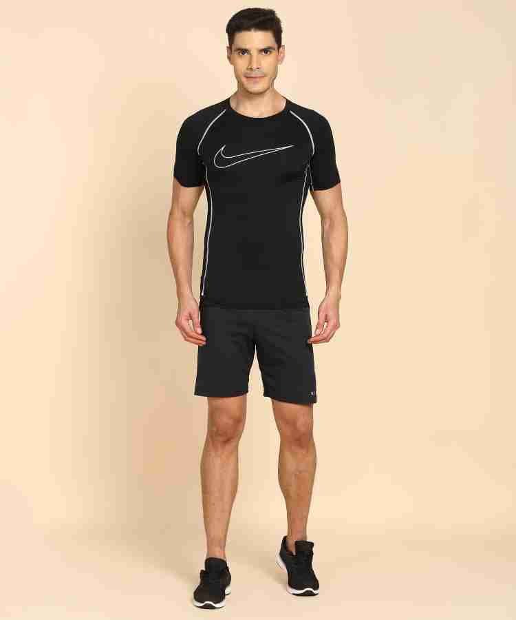 Mens Printed Round Neck Polyester Black T-Shirt & Short Combo