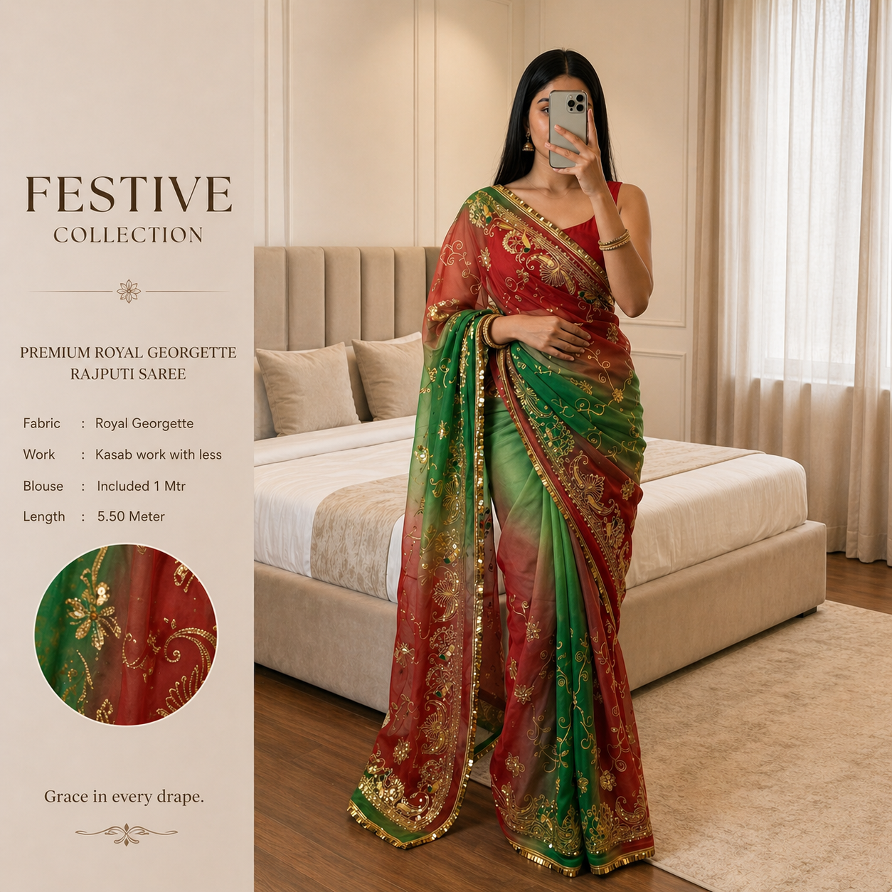 Royal Georgette Rajputi Saree with Unstitched Blouse - Elegant Indian Traditional Wear