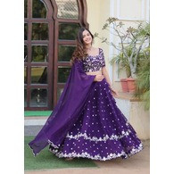 Embroidered Semi-Stitched Georgette Lehenga Choli with Dupatta Set for Women