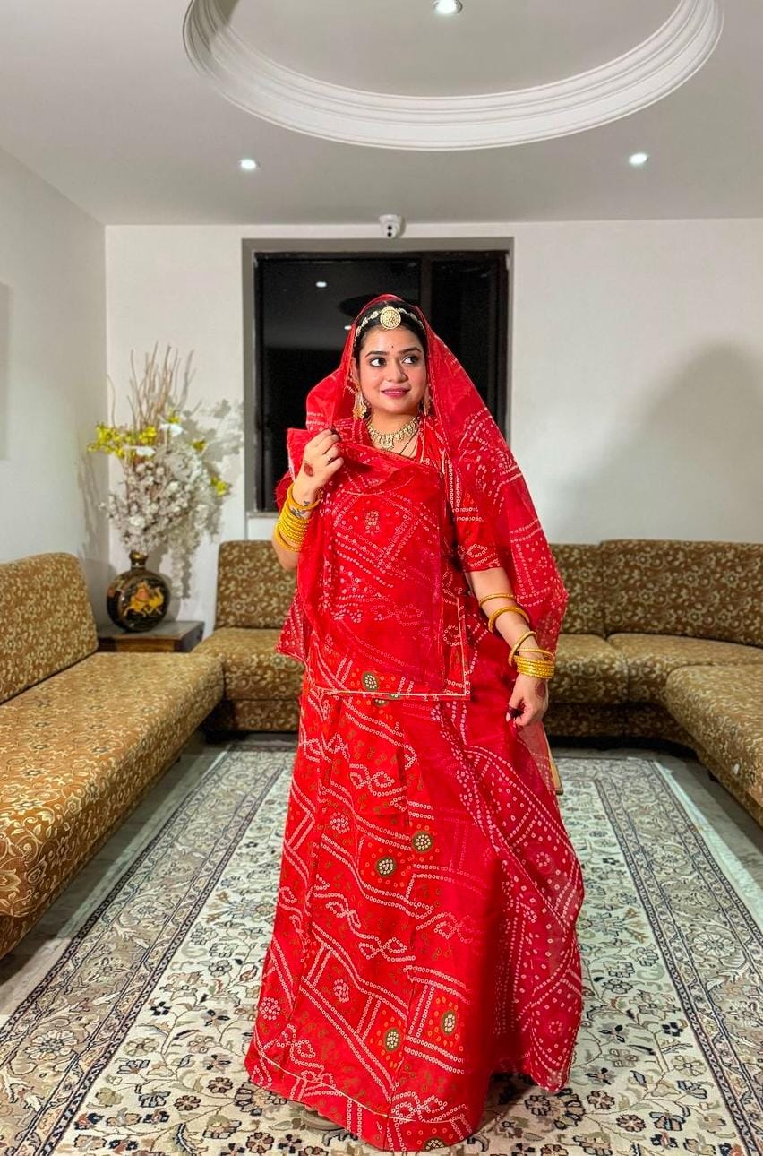 Bandhej print Sharbati Cotton Suit In Red Colour