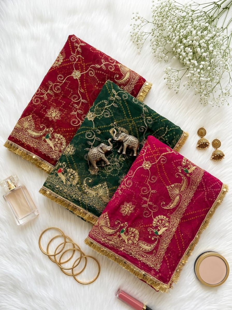 Premium Royal Georgette Bandhani Saree With Blouse