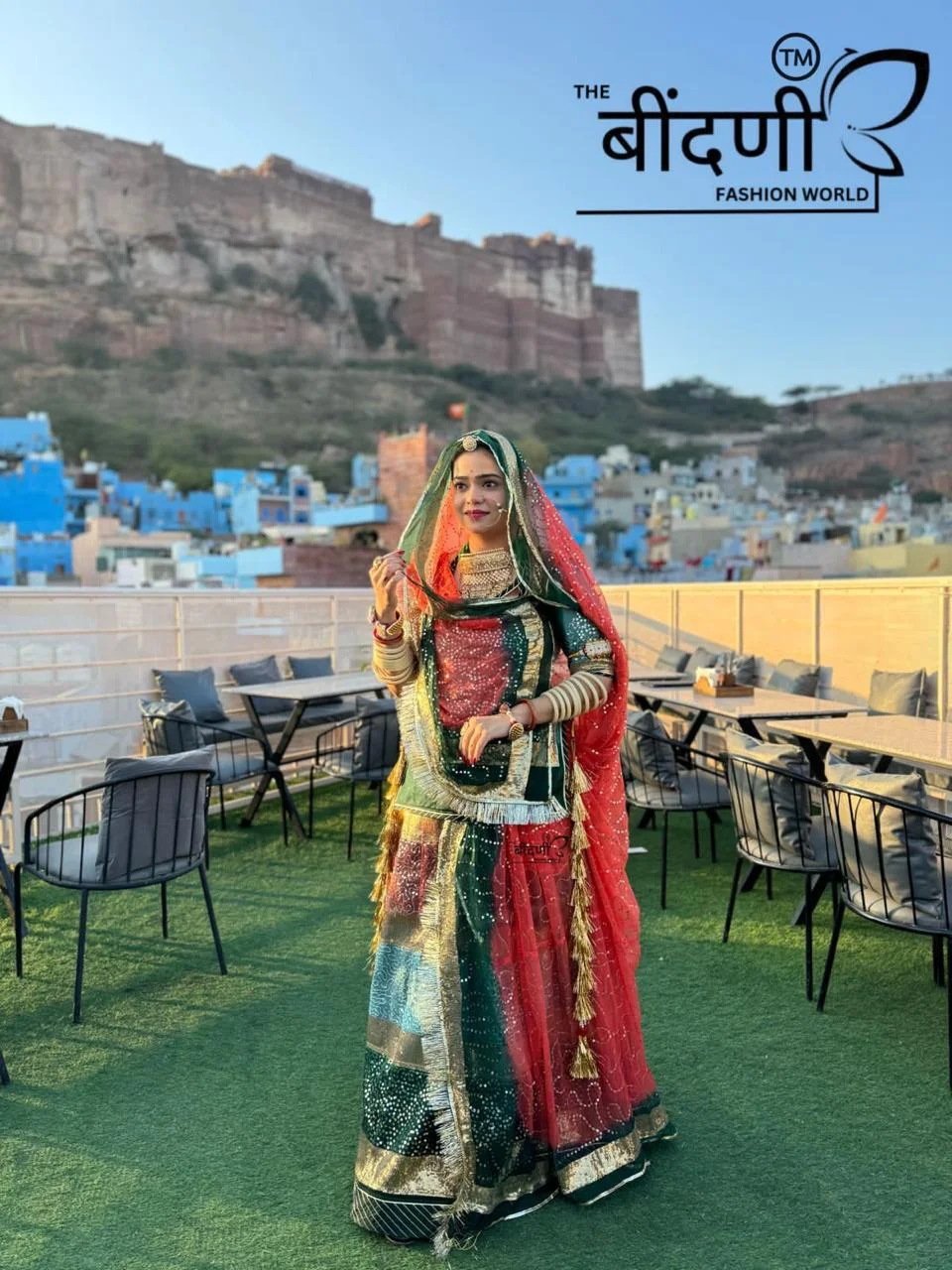 Regal Radiance: A Tricolored Symphony in Rajputi Poshak(semi stich)