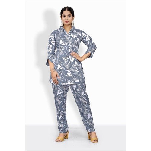 trendy Pink & Grey Crepe Co-Ord Set for Women – Lightweight & Stylish