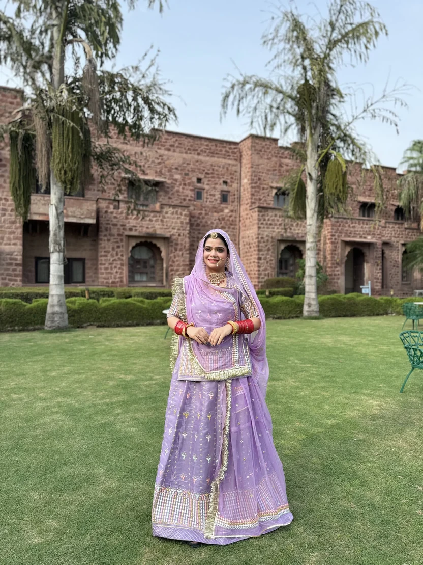Gulabi Noor Lavender Rajputi Poshak With Hamrai Odhna