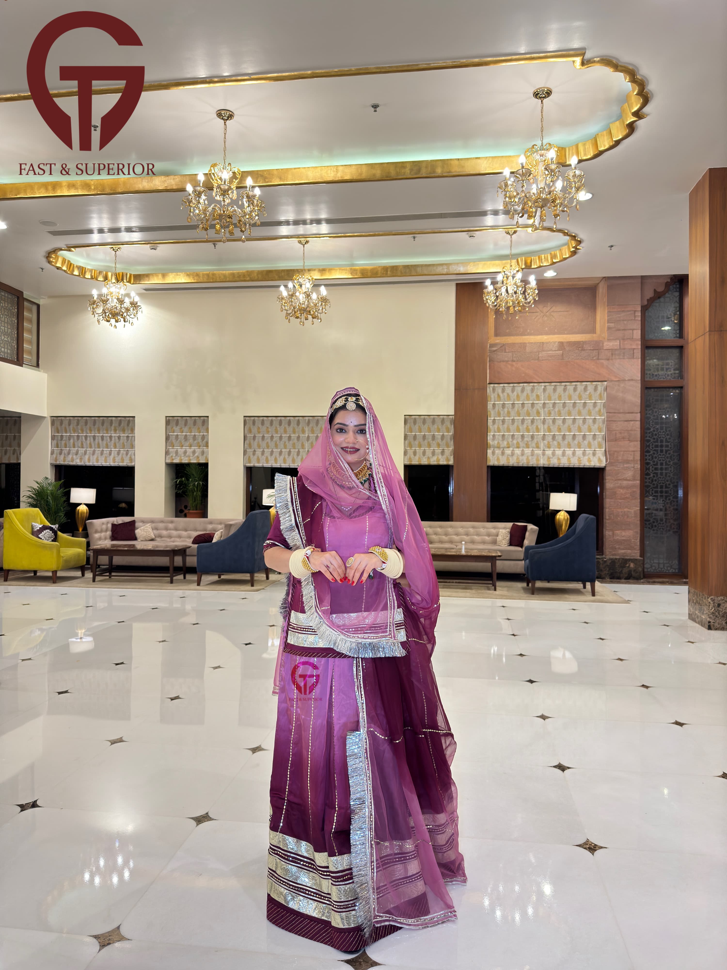 PURPLE AND WINE SHADED SATAN HUMRAHI WITH GOTA KIREN RAJPUTI POSHAK