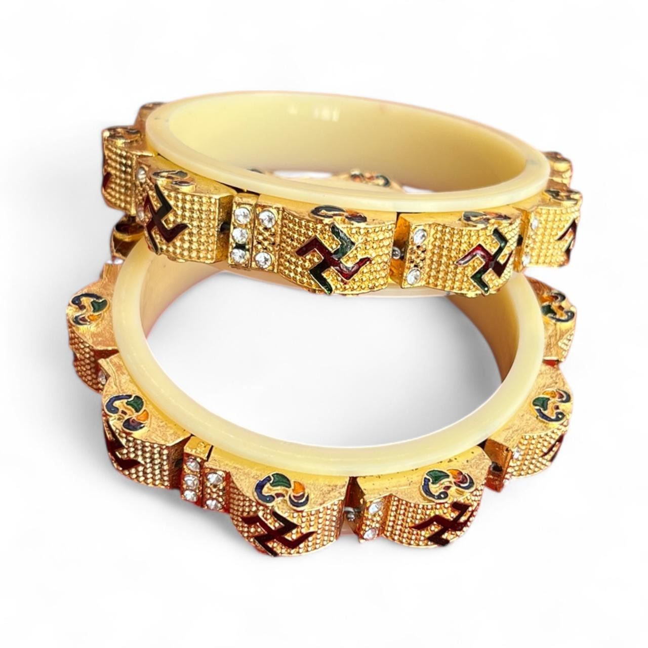 Traditional Kunjika Swastik Symbol Design Gold Plated Plastic Bangles Set