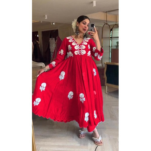 New Designer Cotton Party Wear Look New Gown and Bottom Set