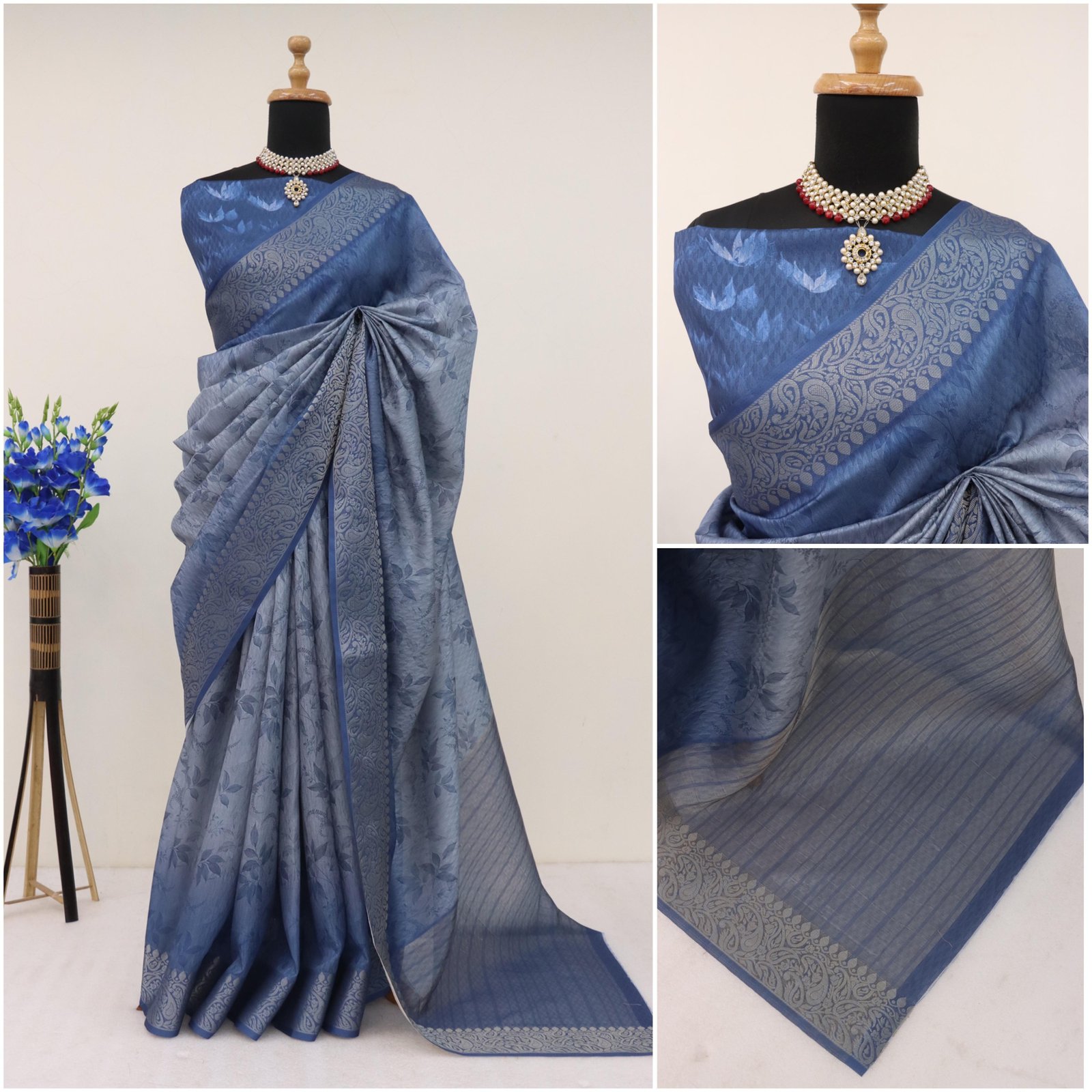 Handloom Silk Digital Print With Pure Zari Weaving Palav Border Saree