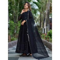 Embroidered Black Georgette Stitched Anarkali Gown with Dupatta