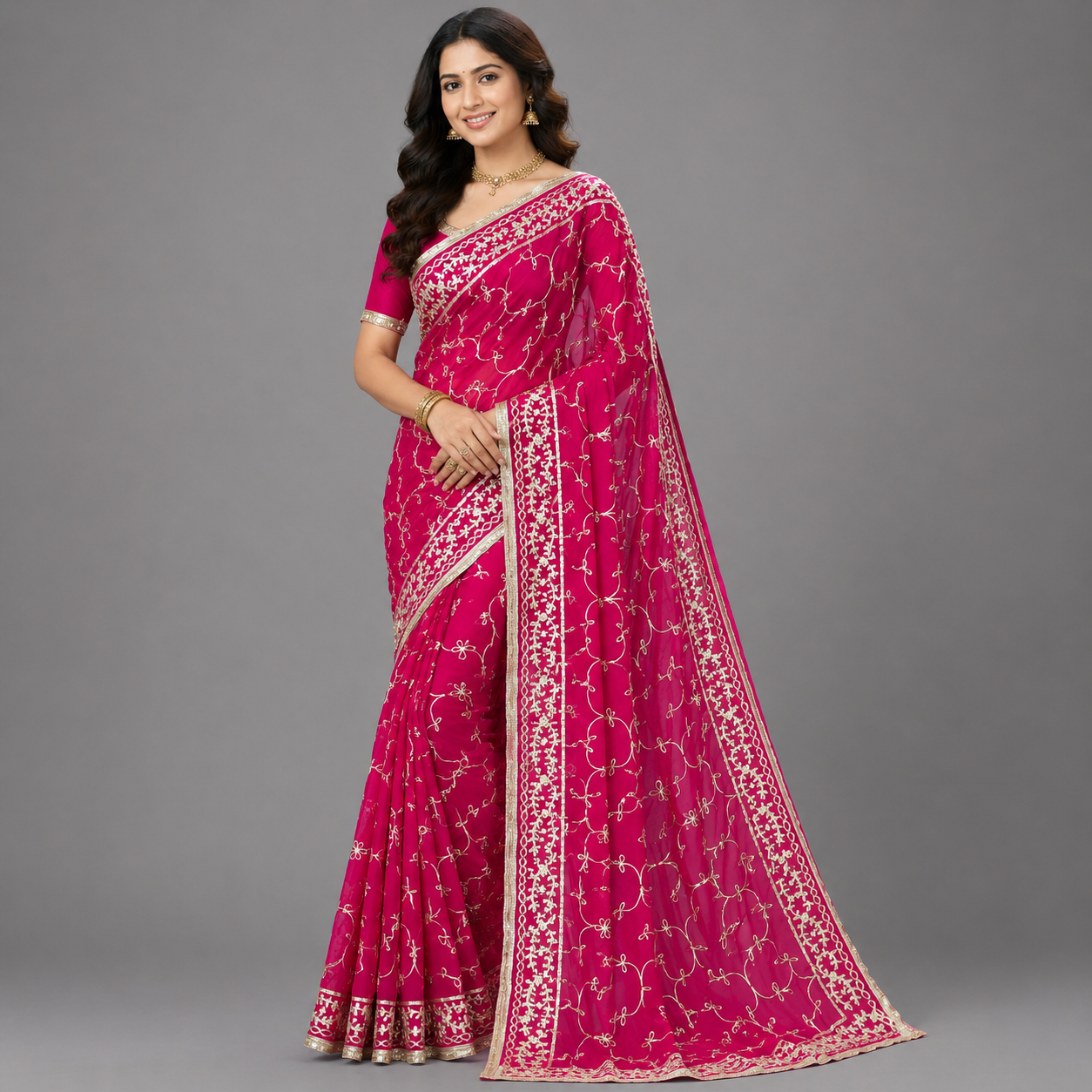 Premium Georgatte Darbari Saree with Unstitched Blouse