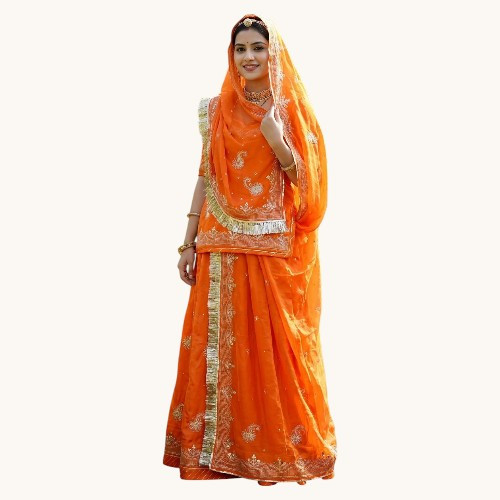 Designer Semi-Stitched Rajputi Poshak - Satin with Pure Hamrahi Odhna