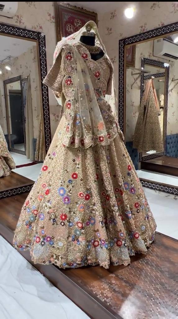 Organza Silk 3-Meter Flare Lehenga with Sequins Embroidered Cutwork, Cancan & Canvas Patta – Semi Stitched