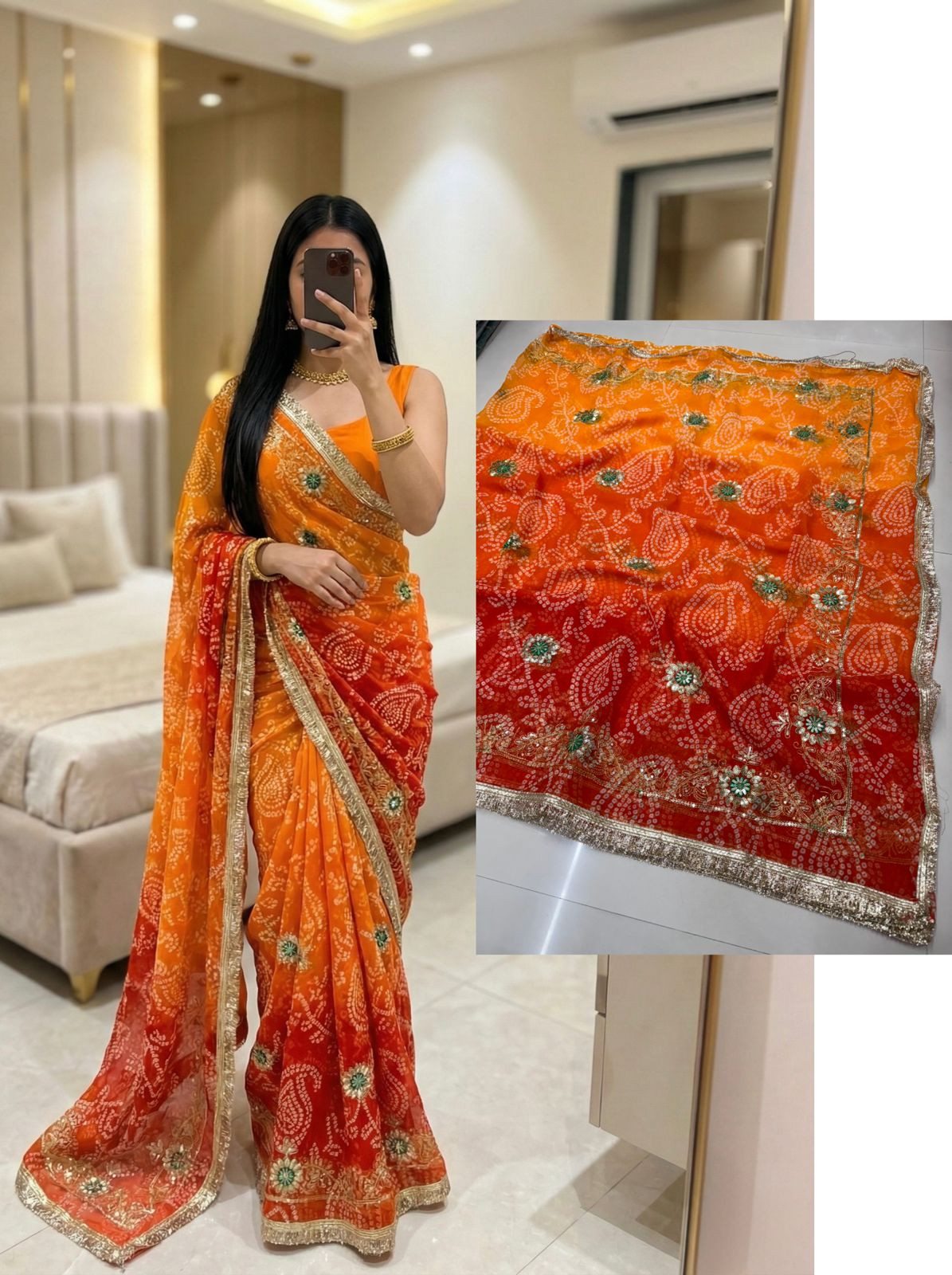 Premium Georgette Bhandej Saree