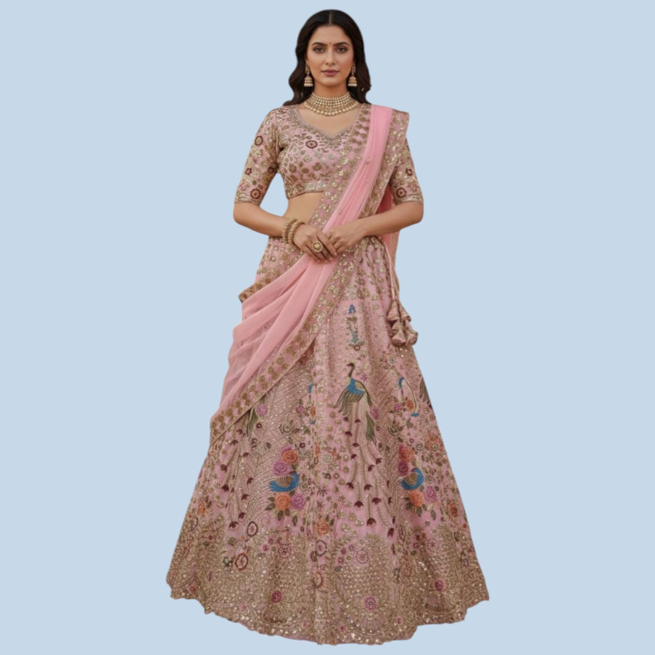 Designer Faux Georgette 4 Meter Flared Lehenga Choli Set with Embroidery Sequins Work Can-Can and canvas
