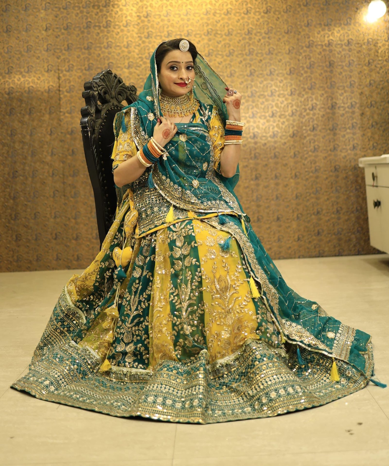 Designer Heavy Boutique Poshak – 7 MTR Gher Lehenga Suit in Premium Georgette with Royal Odhani