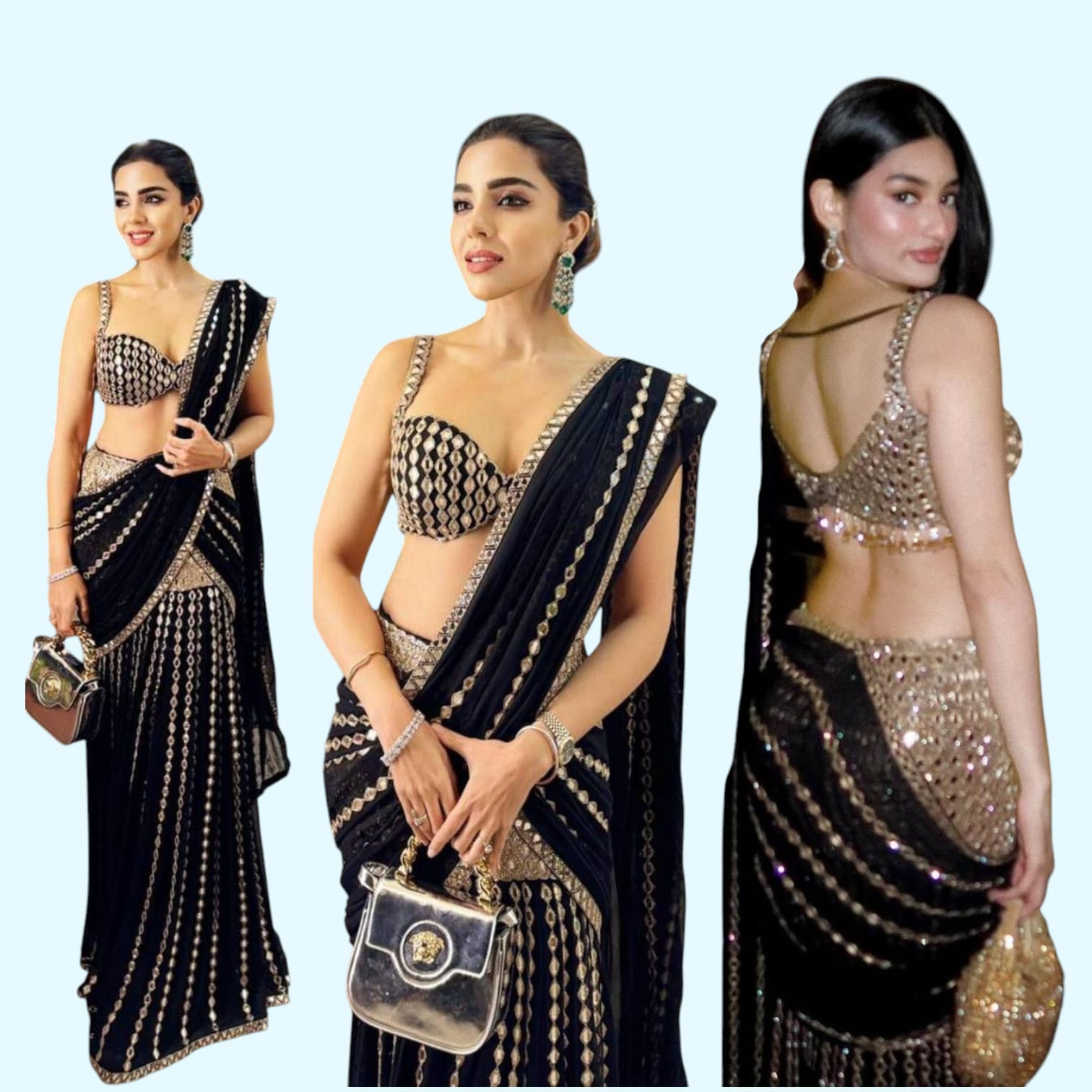 Premium Faux Georgette Ready-to-Wear Saree with Embroidery Sequins & Mirror Work